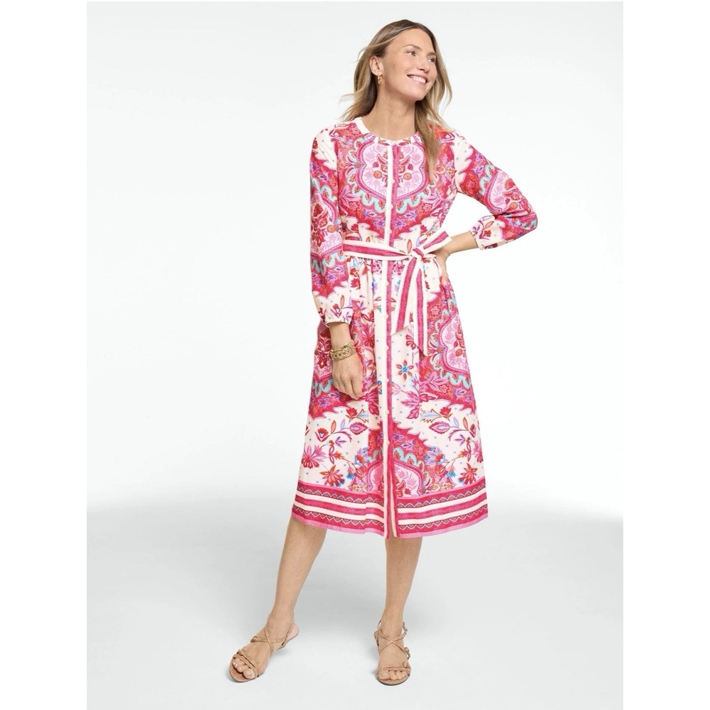 Talbots LINEN BLEND SHIRTDRESS - PARADISE GARDEN Size 16p